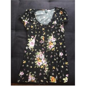 Floral Button Mini Dress ShortSleeve “Corset” Back